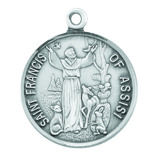 Sterling Silver St Francis of Assisi Medal Pendant With a 18'' Chain Necklace 
