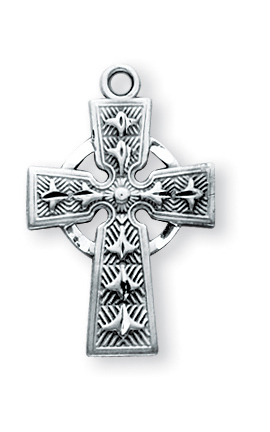 18-Inch Rhodium Plated Necklace with 6mm Sterling Silver Beads and Sterling Silver Saint Joshua Charm. 