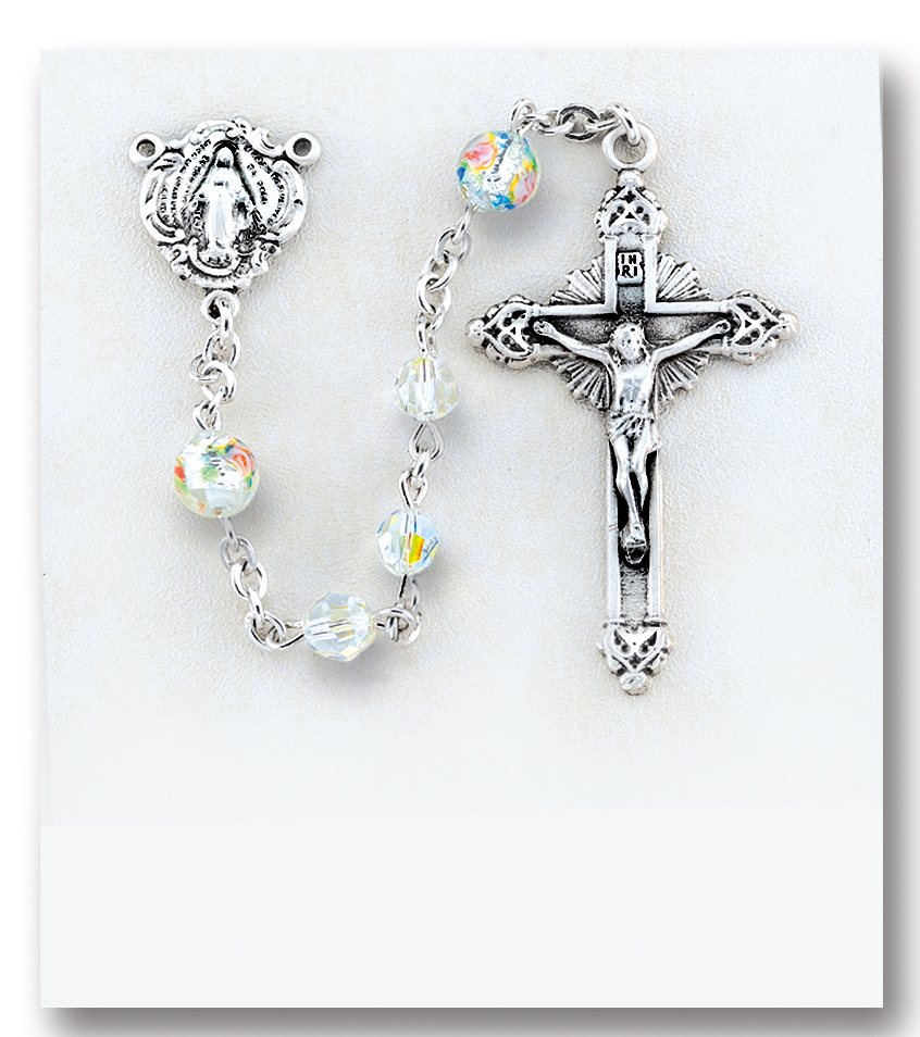 Rosary Beads, Ornate Crucifix, Blessed Mother Centerpiece, 5MM Swarovski  Crystal Beads