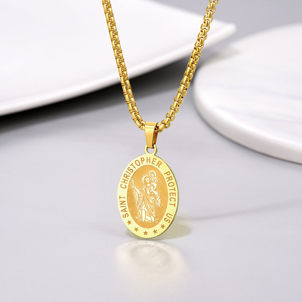 St. Christopher Necklace - 18K Gold-Plated Stainless Steel
