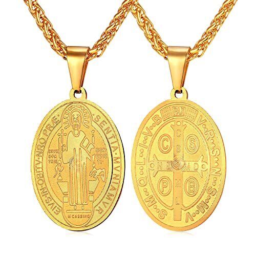 18K Gold-Plated Oval St. Benedict Medal Necklace