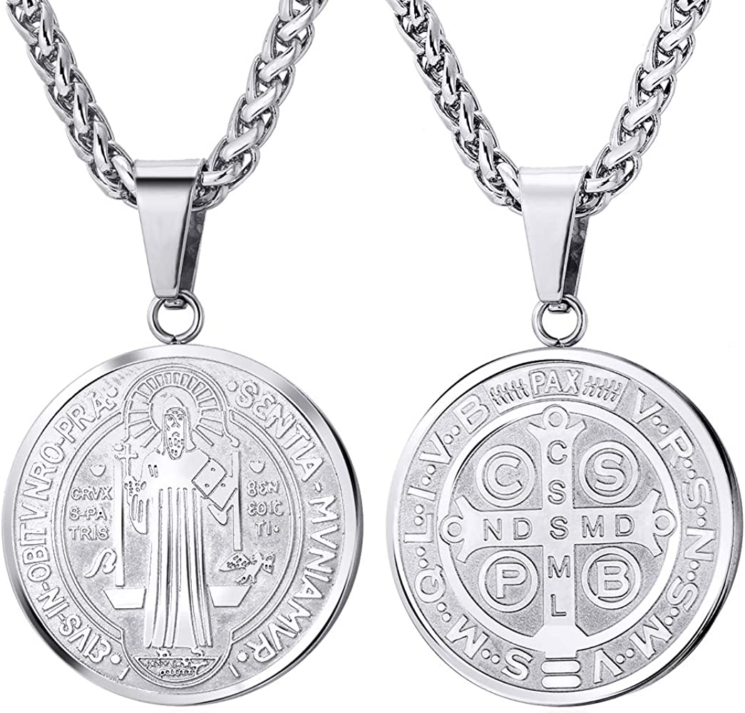 Stainless Steel St. Benedict Medal Necklace