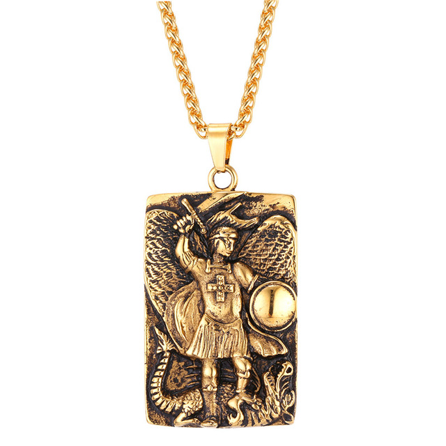 Large 18K Gold-Plated St. Michael Medallion