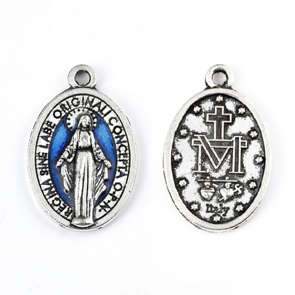 Blue LATIN Miraculous Medal/ Choose Your Size/blue Enamel Miraculous Medal  small, Medium or Large Catholic Charm/catholic Gifts/ Qty 1 