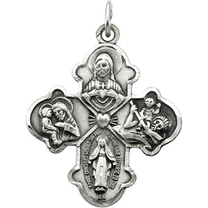 18-Inch Rhodium Plated Necklace with 4mm Crystal Birthstone Beads and Sterling Silver Cross Charm.