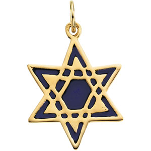 14K Yellow Gold Star Of David With Blue Enamel
