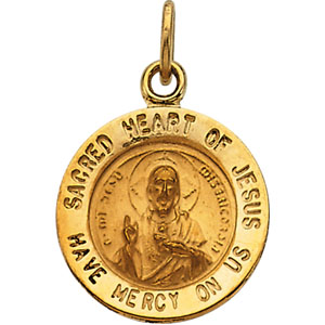 14k Yellow Gold Sacred Heart of Jesus Medal Round Pendant 26X19MM