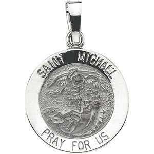14k White Gold Saint Michael Back Prayer Engraved Diamond 1" Pendant Necklace 