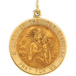 18k White Gold Scapular Round Medal Medium Catholic 2,6 grams 