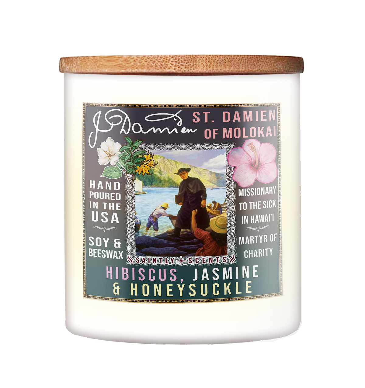 St. Damien of Molokai Honeysuckle and Hibiscus Scented Candle