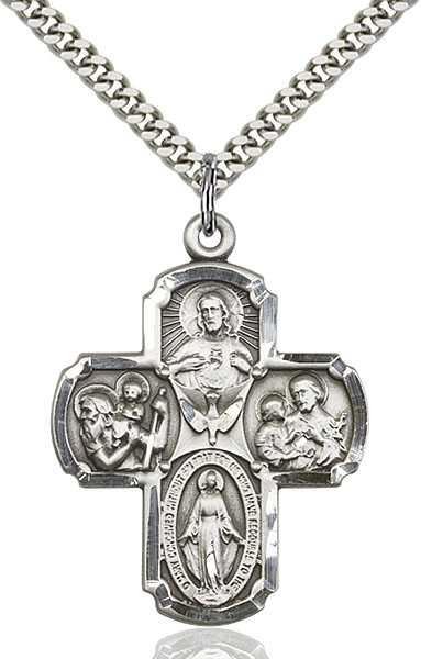 Sterling Silver 4-Way Catholic Pendant