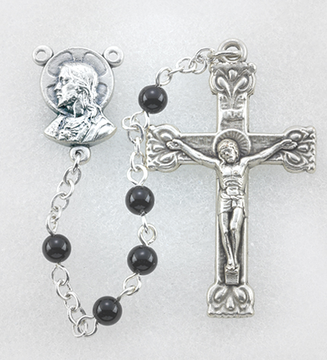 4MM Onyx Gemstone Bead Rosary Deluxe Box