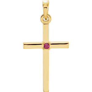 14K Gold 22.65x11.4 MM Ruby Cross Pendant