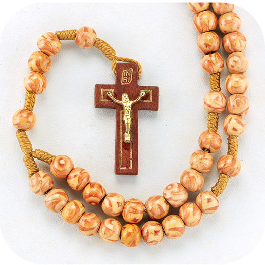 8MM Rnd Marbleized Light Wd Bea D On Cord with Wd Crucifix 10-Pack