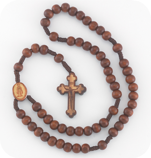 6MM Dark Brown Bead Cord with Wood Crucifix 10-Pack