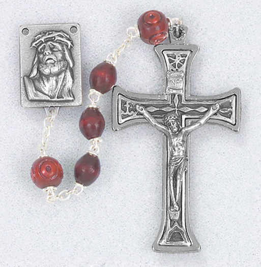 Maroon Palissander Bead Rosary with Deluxe Cruxifix and Box