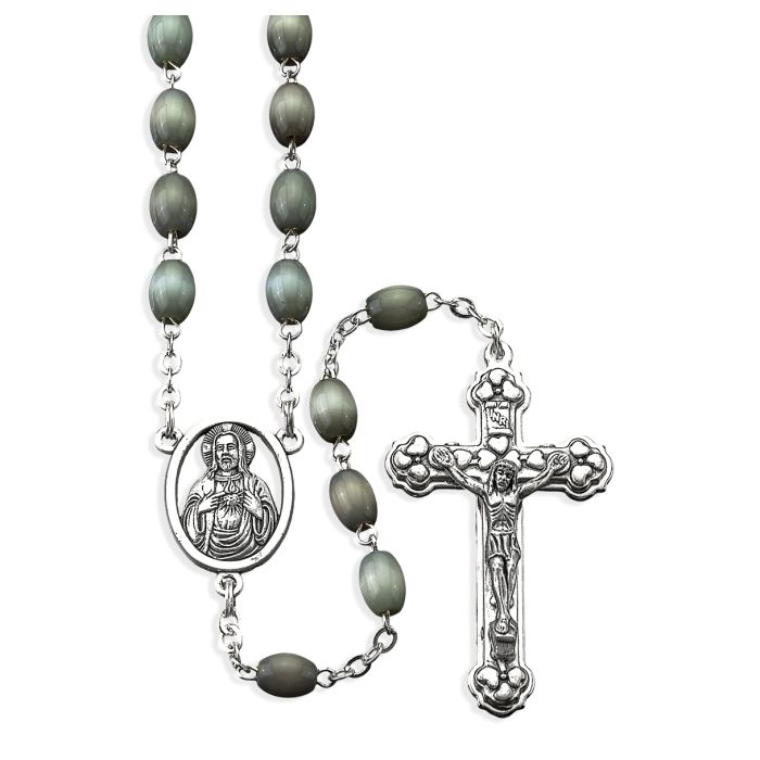 6X8 Oval Grey Glass Bead Rosary