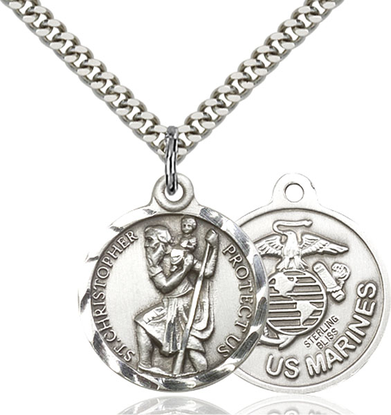 Sterling Silver St. Christopher U.S. Marines Pendant