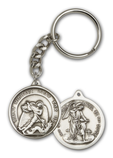 Antique Silver St. Michael the Archangel Keychain