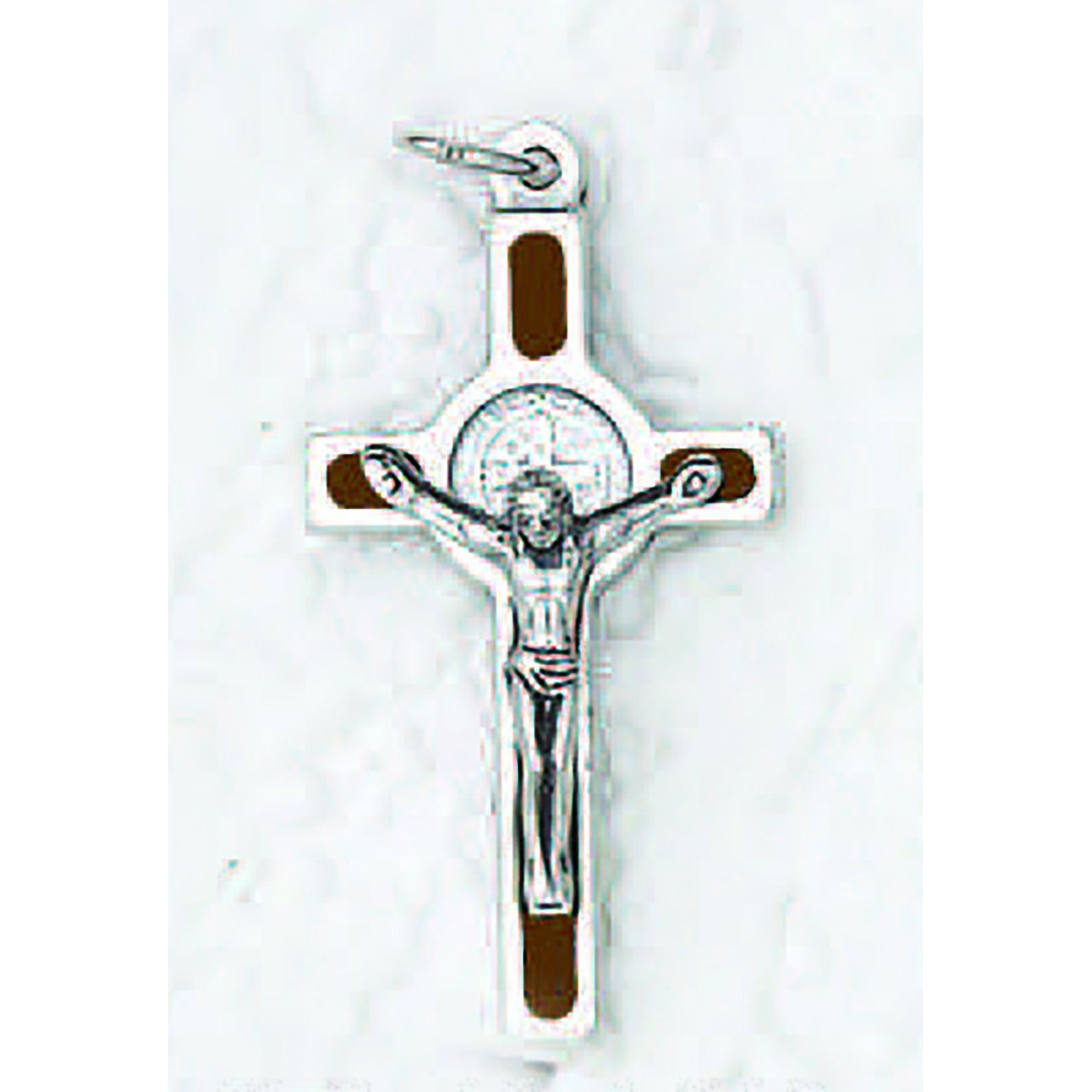 25-Pack - 1 Inch St Benedict Cross - Brown Enamel & Silver Corpus