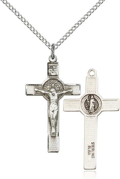 Sterling Silver St. Benedict Crucifix Necklace - Medium