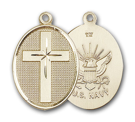 14K Gold Cross / Navy Pendant