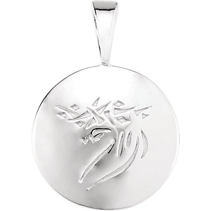 14K White Heartprint Jesus Pendant