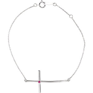 Sterling Silver Imitation Pink Tourmaline Sideways Cross Bracelet