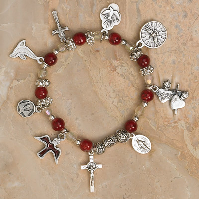 4-Pack - Holy Spirit Stretch Bracelet-Garnet Stretch Bracelet contains 7 Confirmation Pendants