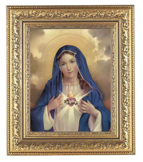 Immaculate Heart Of Mary 8X10 In Antique Gold Frame 10X12.25