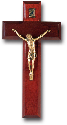 8" Dark Cherry Wood Cross With Museum Gold Corpus