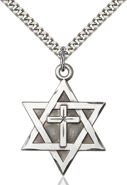 Sterling Silver Star of David W/ Cross Pendant