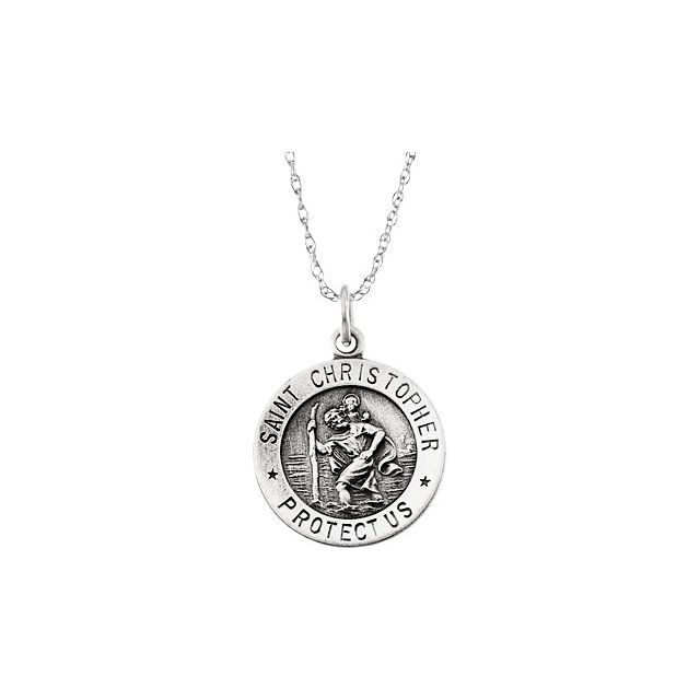 Sterling Silver Round St. Christopher Pendant with Chain