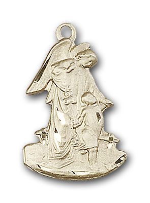 14K Gold Guardian Angel Pendant - Engravable