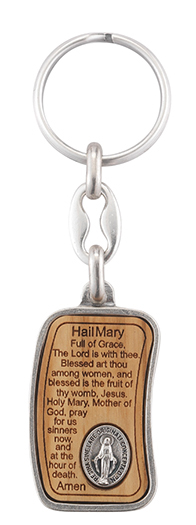 Hail Mary Wood Inset Key Chain 3-Pack