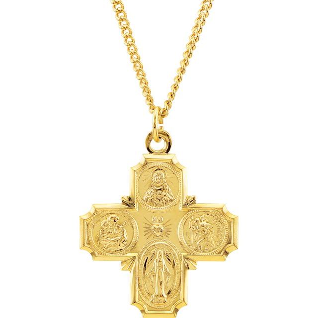 24K Gold-Plated Sterling Silver Four-Way Cross with 24" Chain