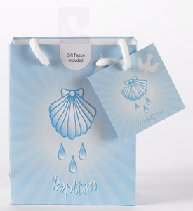 12-Pack - Small Baptism Boy Gift Bag with Gift Tissue