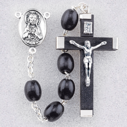 Black Wood Oval Bead Rosary