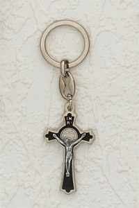 6-Pack - 2" St Benedict Keyring- Black / Silver