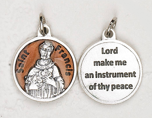 12-Pack - St Francis Brown Enameled 3/4 inch Pendant with prayer on back