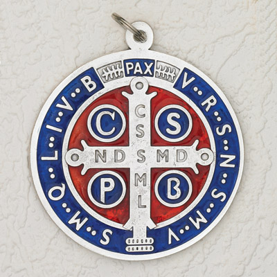 4 inch Silver with Enamel St Benedict Door Pendant