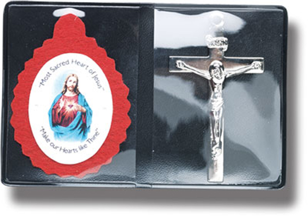10-Pack - Sacred Heart Badge with Silver In Folding Cse