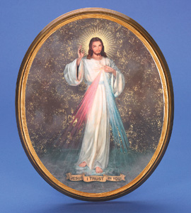 Oval Wooden Divine Mercy Plaque- 12" Boxed