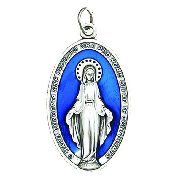 Silver-tone Miraculous Medal with Blue Enamel 25-pack