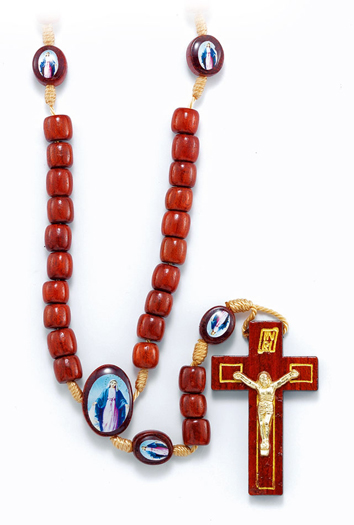 Wood Cord Our Lady Of Grace Rosary 12-Pack