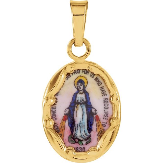 14K Yellow Gold Porcelain Miraculous Medal