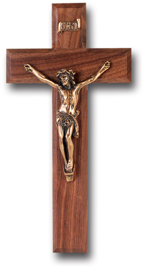 9" Walnut Cross With Museum Gold Corpus