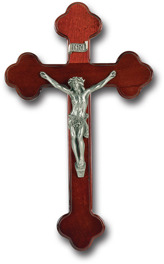 10" Latin Style Dark Cherry Cross with Pewter Corpus