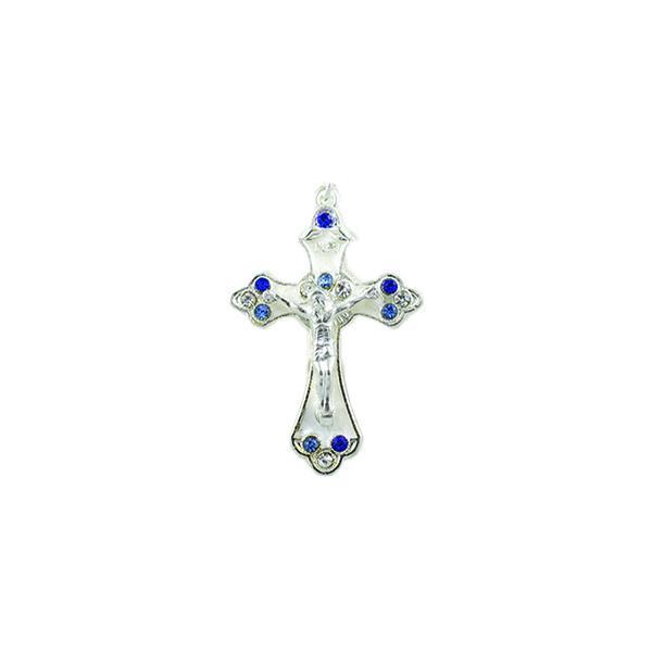 Silver-tone Pendant Cross with White Enamel and Blue Crystals 12-pack