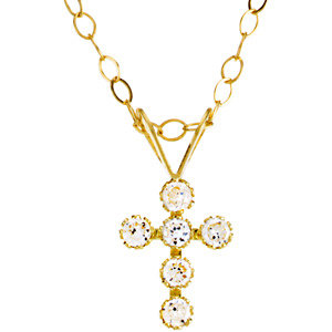 14K Gold Cubic Zirconia Cross 15" Necklace